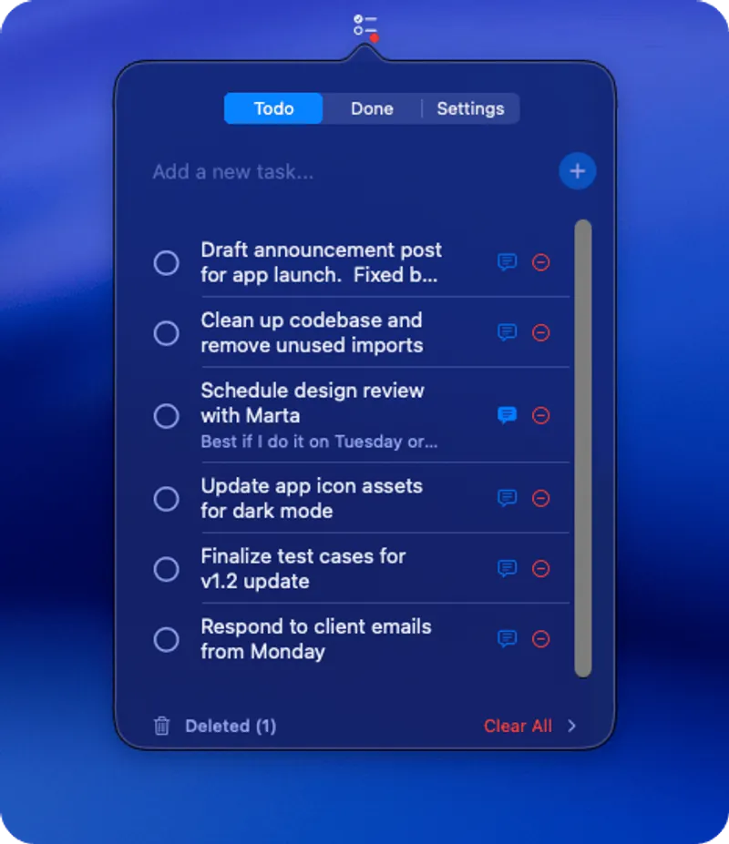 HyggeTodo menubar app preview