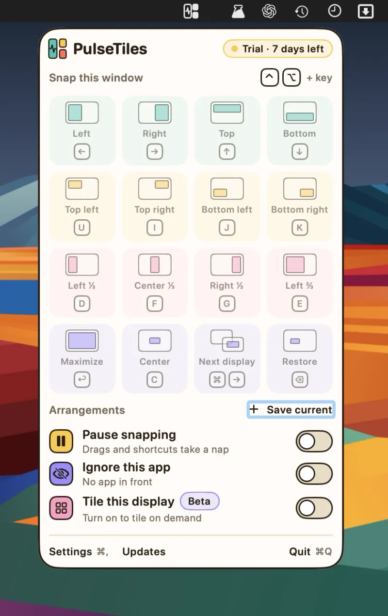 PulseTiles menubar app preview
