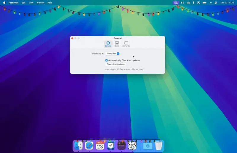 Festivitas menubar app preview