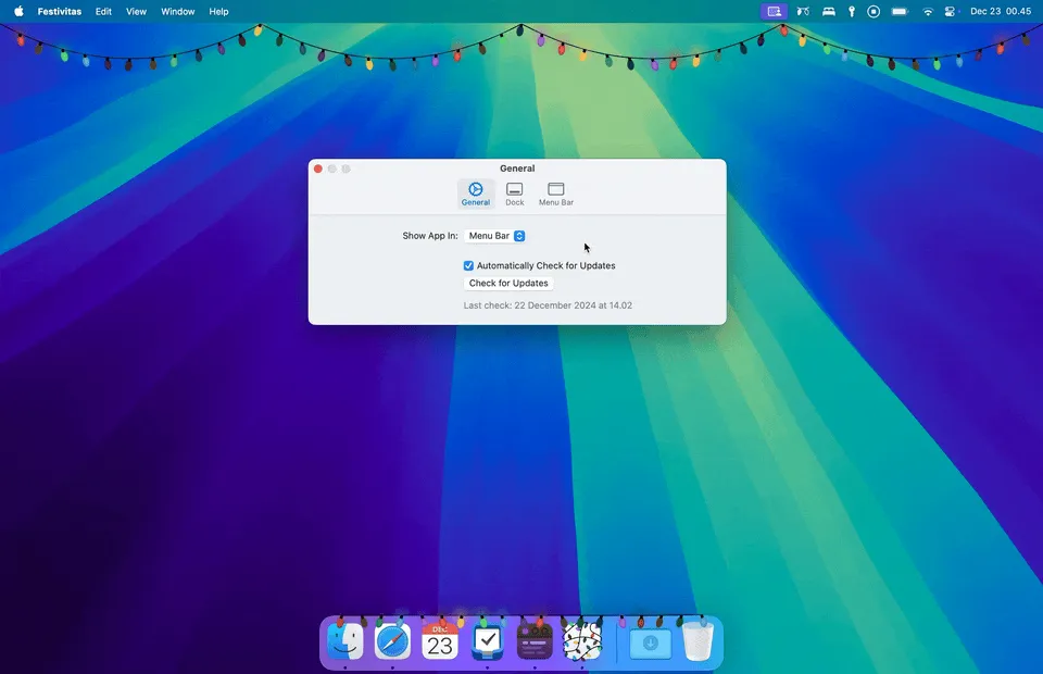 Festivitas screenshot showing the app interface