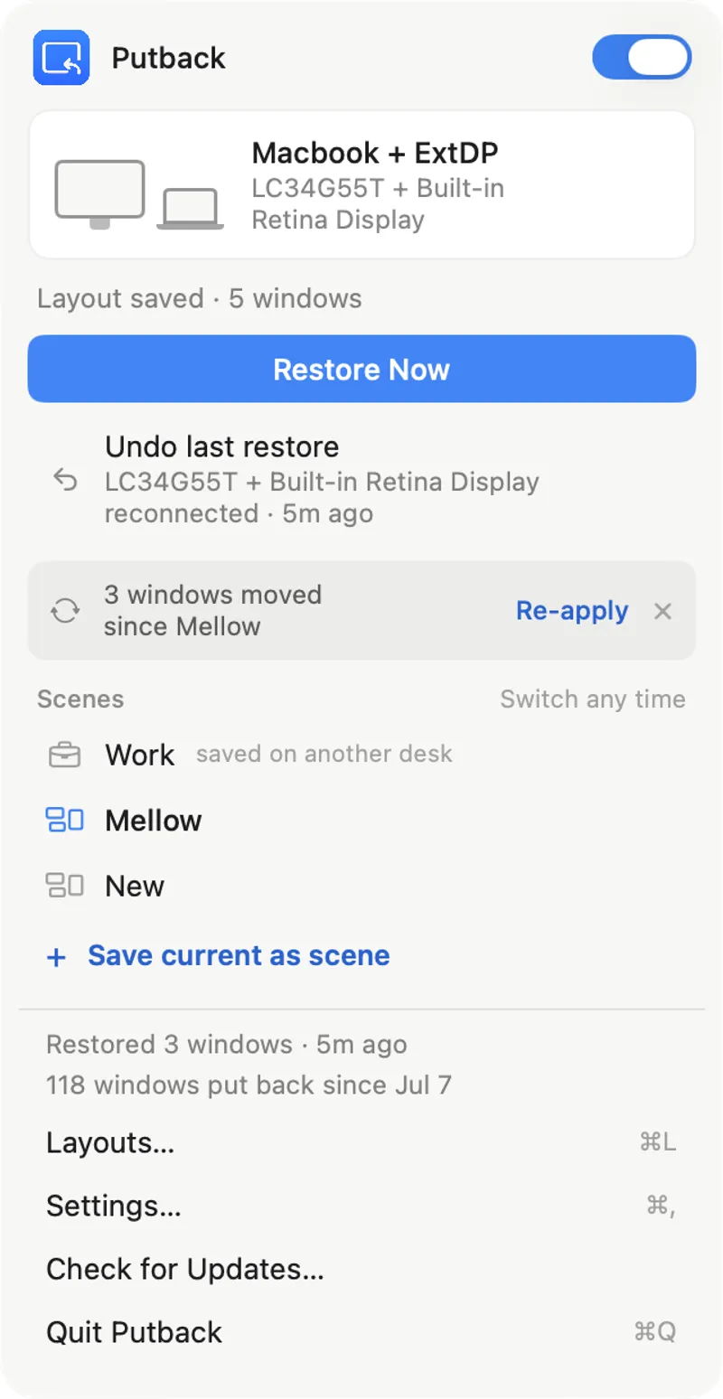 Putback menubar app preview