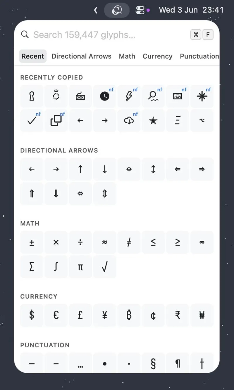 Glyf menubar app preview