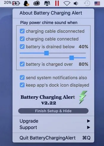 Battery Charging Alert screenshot showing the app interface