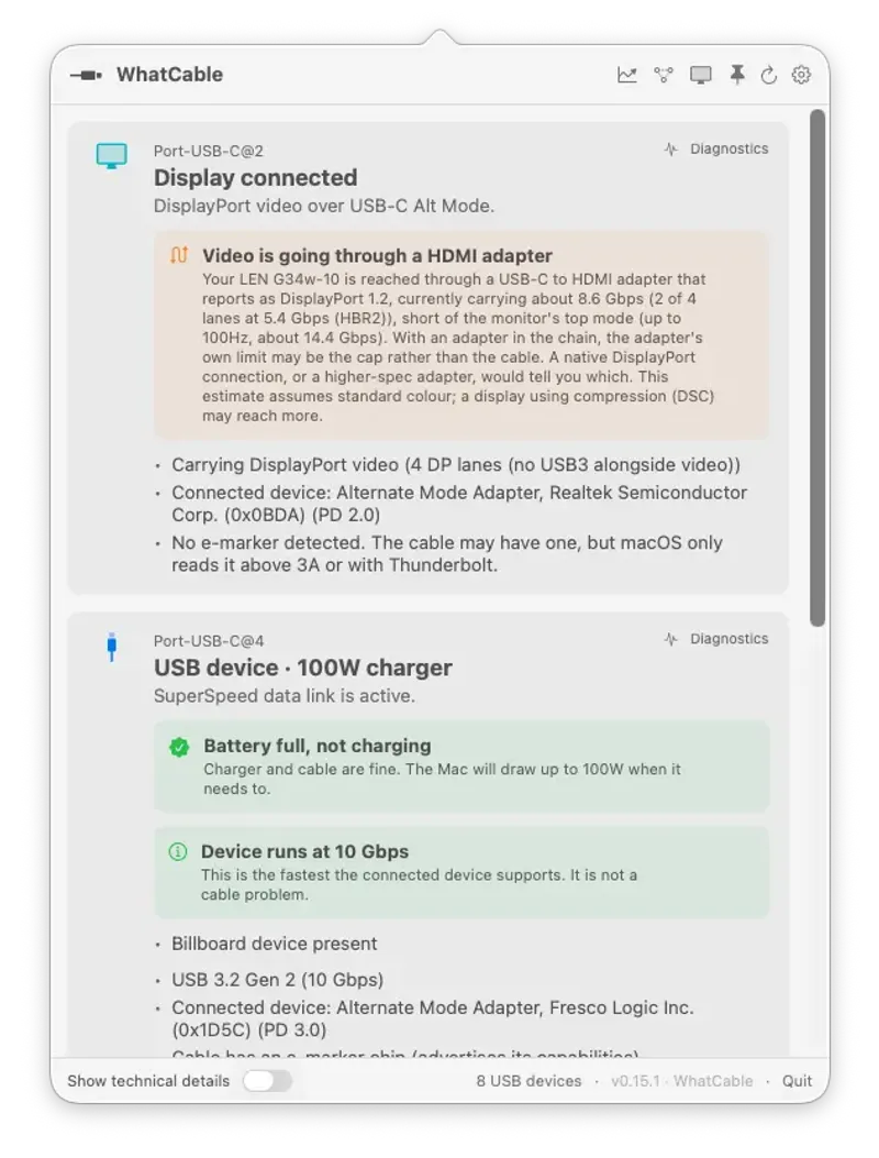 WhatCable menubar app preview