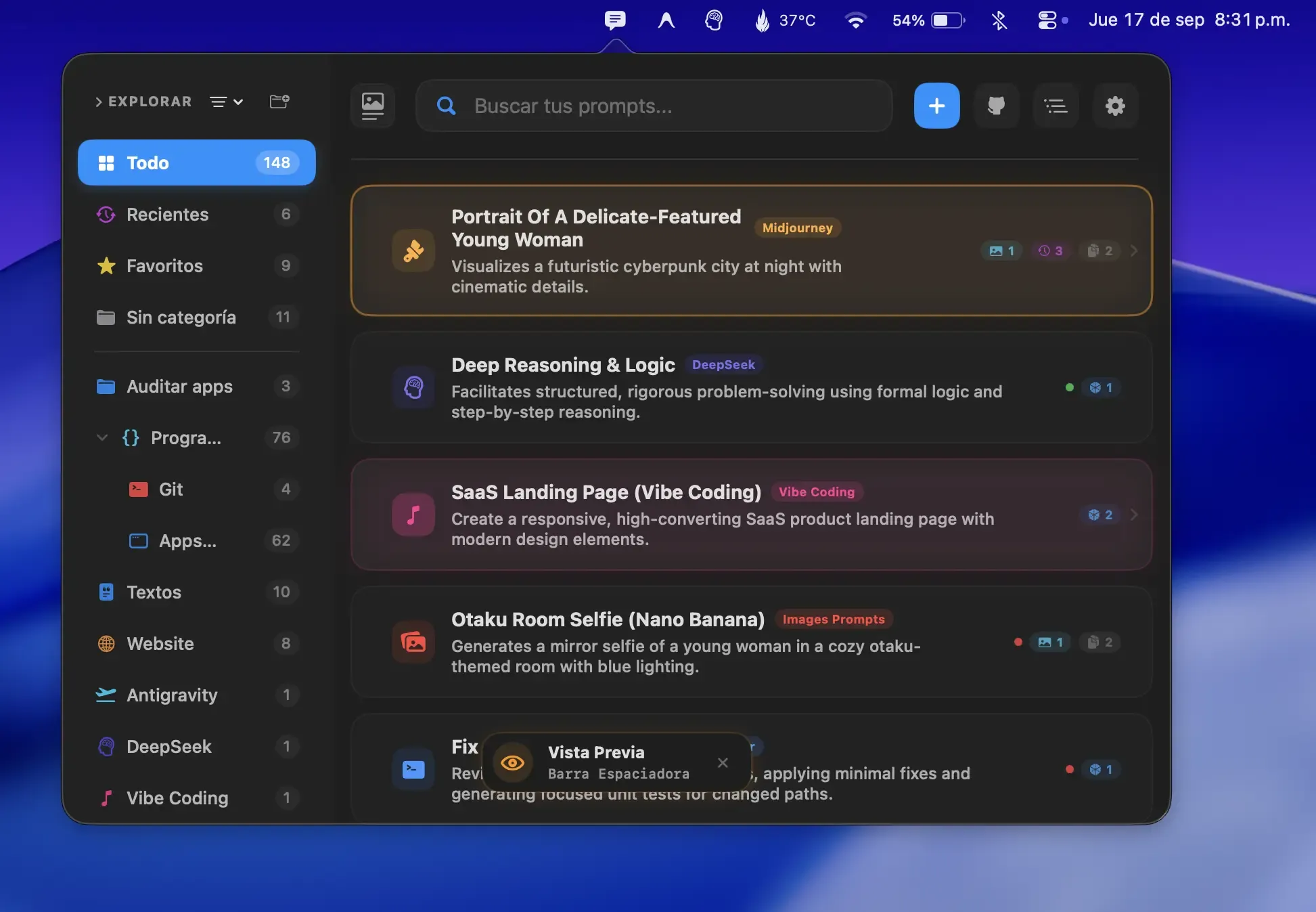 Prompty screenshot showing the app interface