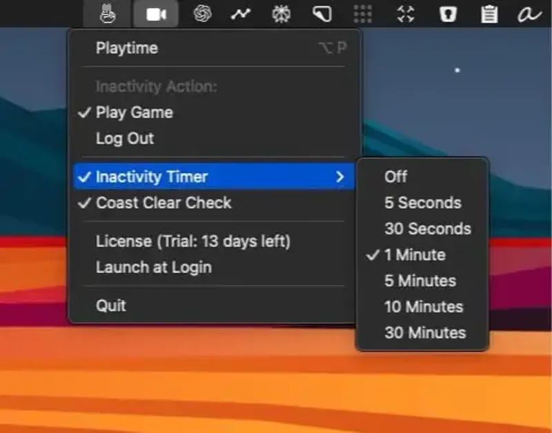 Peace menubar app preview