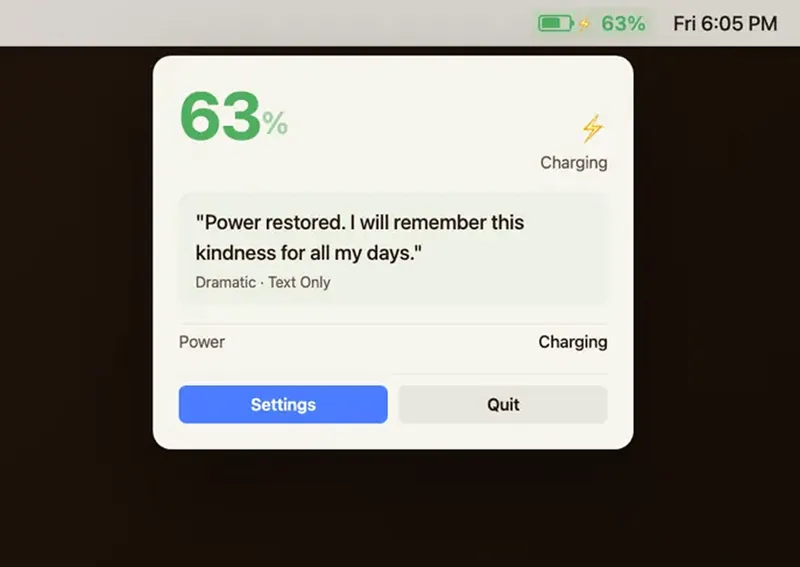 Battery Beggar menubar app preview