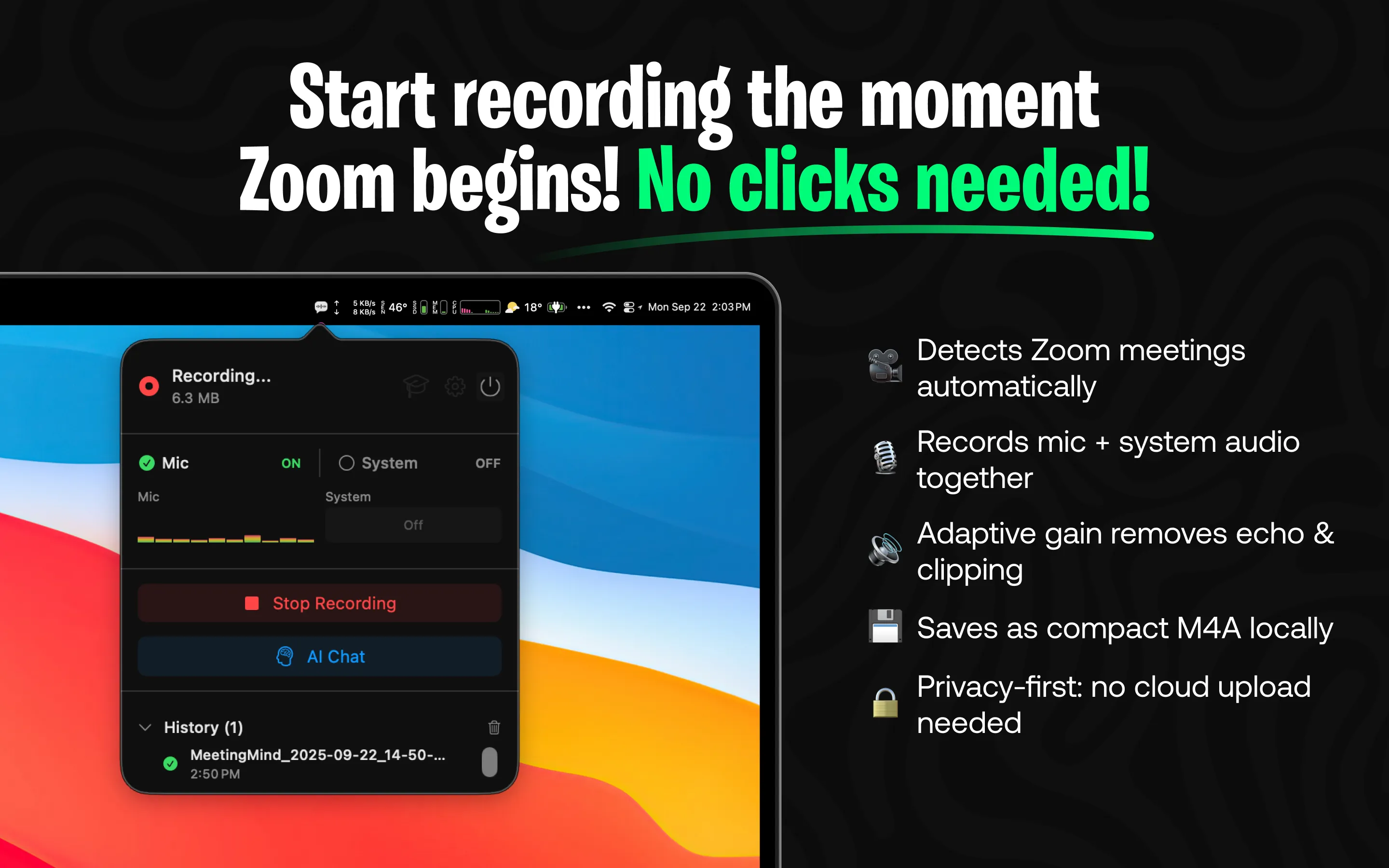 Meeting Mind screenshot showing the app interface