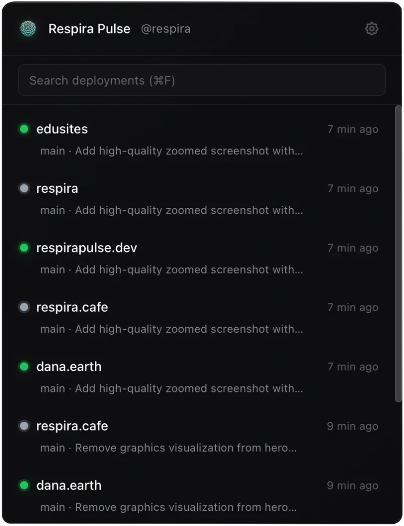 Respira Pulse menubar app preview