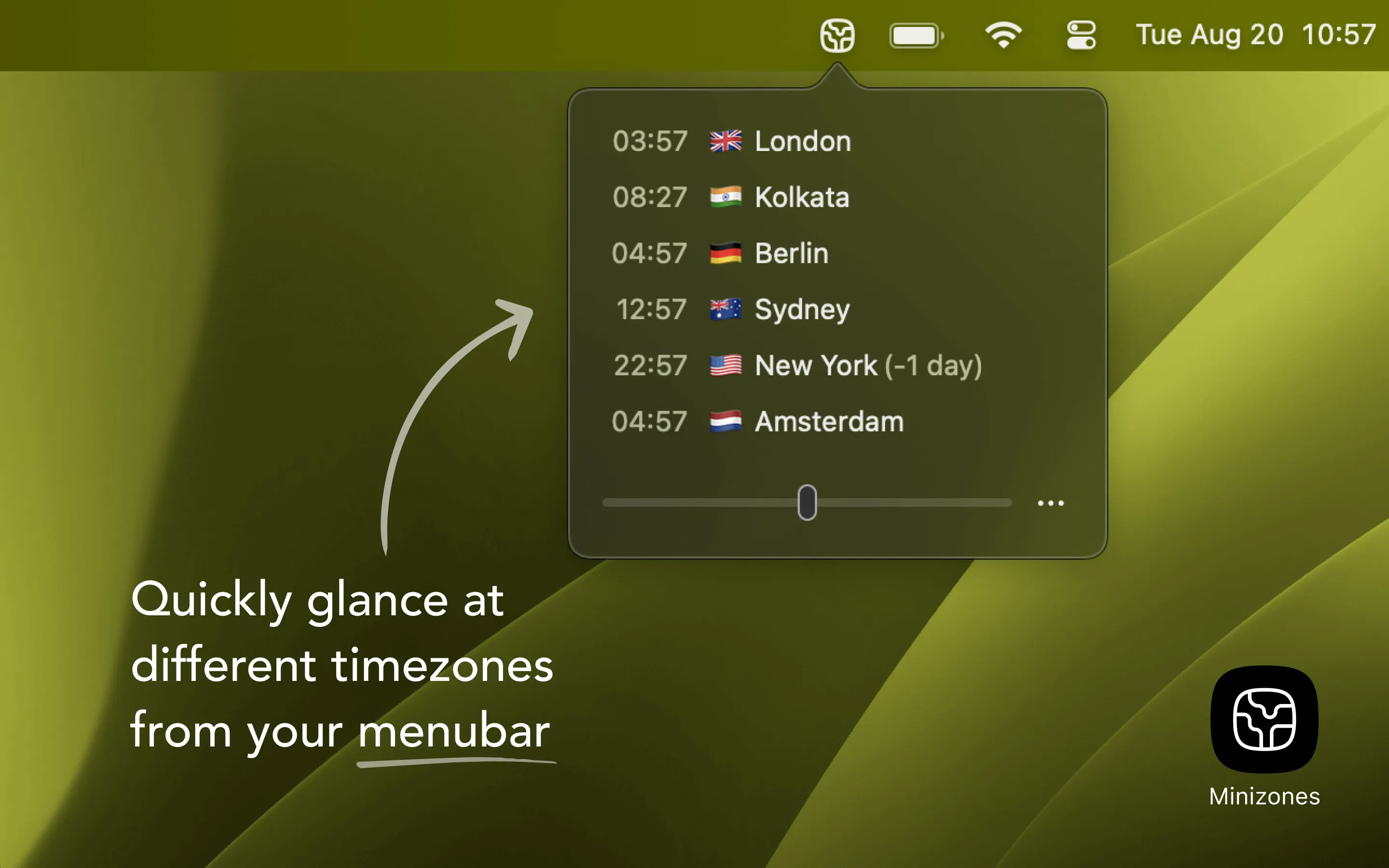 MiniZones screenshot showing the app interface
